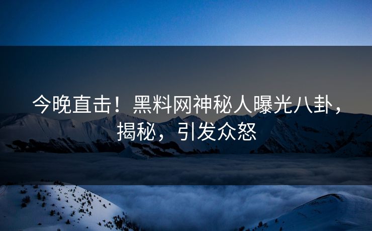 今晚直击！黑料网神秘人曝光八卦，揭秘，引发众怒
