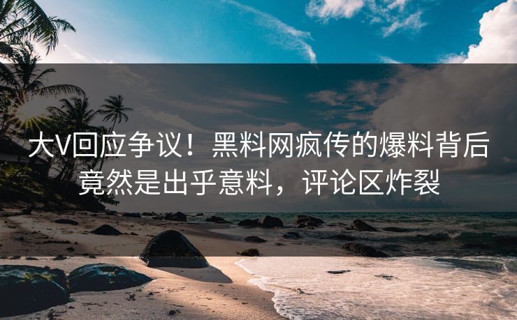 大V回应争议！黑料网疯传的爆料背后竟然是出乎意料，评论区炸裂